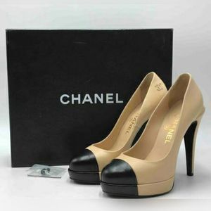 CHANEL Beige Cap Toe Platform Pumps‎ Sz 36.5 ***PRICE FIRM***